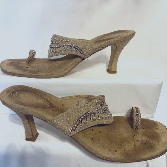 Dollhouse-Women's 2 Pair Sz 9 Slip On heels-Sequins/Beads-Embroidered-Tan/Brown - Picture 5 of 14